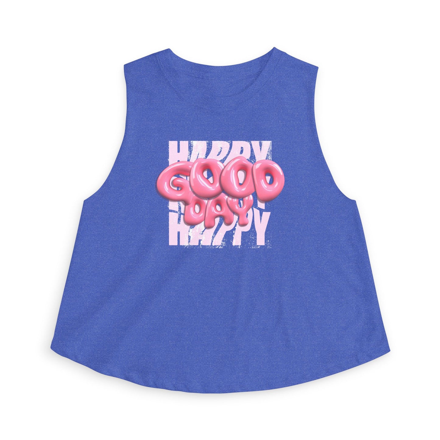 Happy Good Day Crop Top — Pink Balloon Text Graphic
